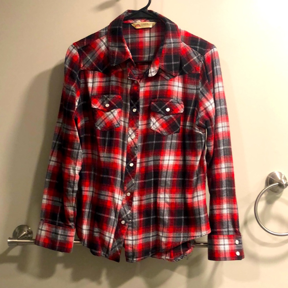Flannel plaid pearl snap